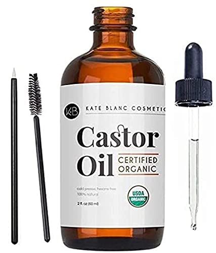 Castor Oil (2oz), USDA Certified Organic, 100% Pure, Cold Pressed for Eyelashes, Eyebrows, Hair. Skin  & Hair Treatment Starter Kit - FLOWCHA FashionxBeauty