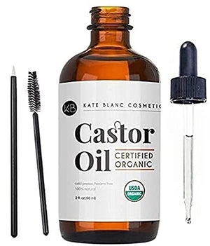 Castor Oil (2oz), USDA Certified Organic, 100% Pure, Cold Pressed for Eyelashes, Eyebrows, Hair. Skin  & Hair Treatment Starter Kit - FLOWCHA FashionxBeauty