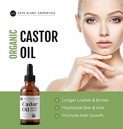 Castor Oil (2oz), USDA Certified Organic, 100% Pure, Cold Pressed for Eyelashes, Eyebrows, Hair. Skin  & Hair Treatment Starter Kit - FLOWCHA FashionxBeauty