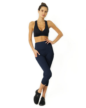 High Waisted Yoga Capri Leggings - Navy Blue - FLOWCHA FashionxBeauty