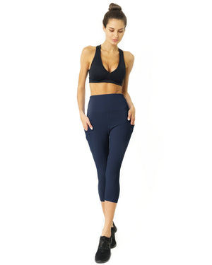 High Waisted Yoga Capri Leggings - Navy Blue - FLOWCHA FashionxBeauty