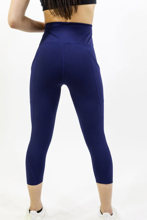High Waisted Yoga Capri Leggings - Navy Blue - FLOWCHA FashionxBeauty