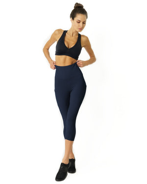 High Waisted Yoga Capri Leggings - Navy Blue - FLOWCHA FashionxBeauty
