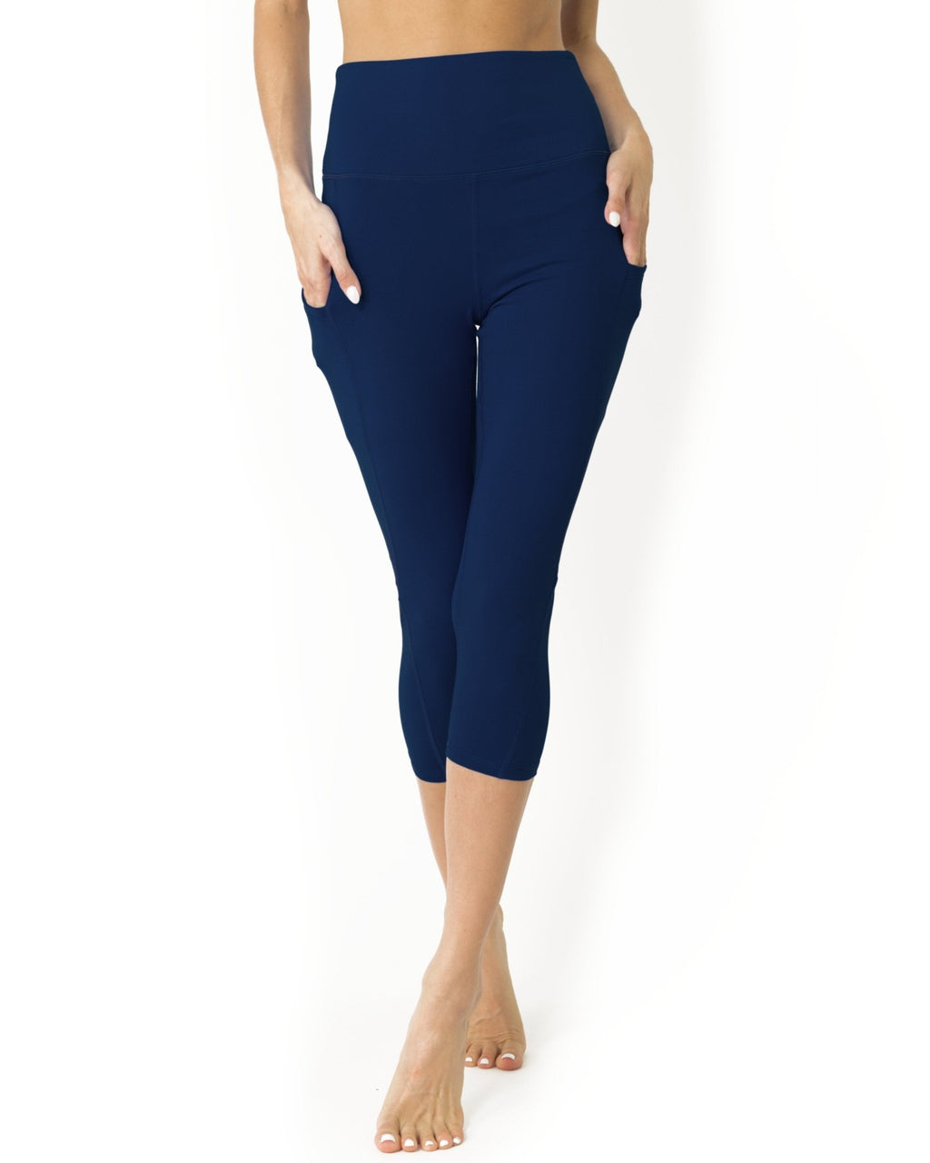 High Waisted Yoga Capri Leggings - Navy Blue - FLOWCHA FashionxBeauty