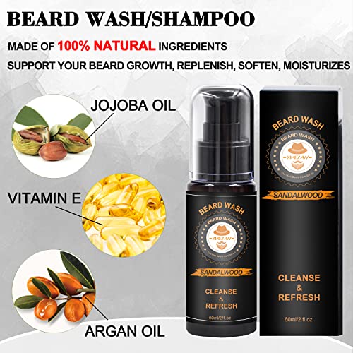 Upgraded Beard Grooming Kit w/Beard Conditioner,2 Pack Beard Oil,Beard Balm,Beard Brush,Beard Shampoo/Wash,Beard Comb,Mustache Scissors,Storage Bag,Beard E-Book,Beard Growth Care Gifts for Men - FLOWCHA FashionxBeauty