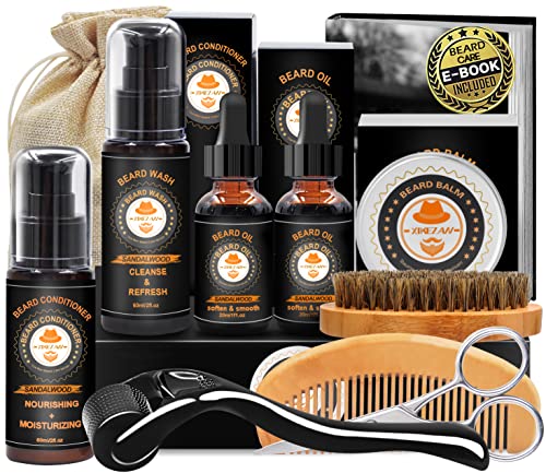 Upgraded Beard Grooming Kit w/Beard Conditioner,2 Pack Beard Oil,Beard Balm,Beard Brush,Beard Shampoo/Wash,Beard Comb,Mustache Scissors,Storage Bag,Beard E-Book,Beard Growth Care Gifts for Men - FLOWCHA FashionxBeauty